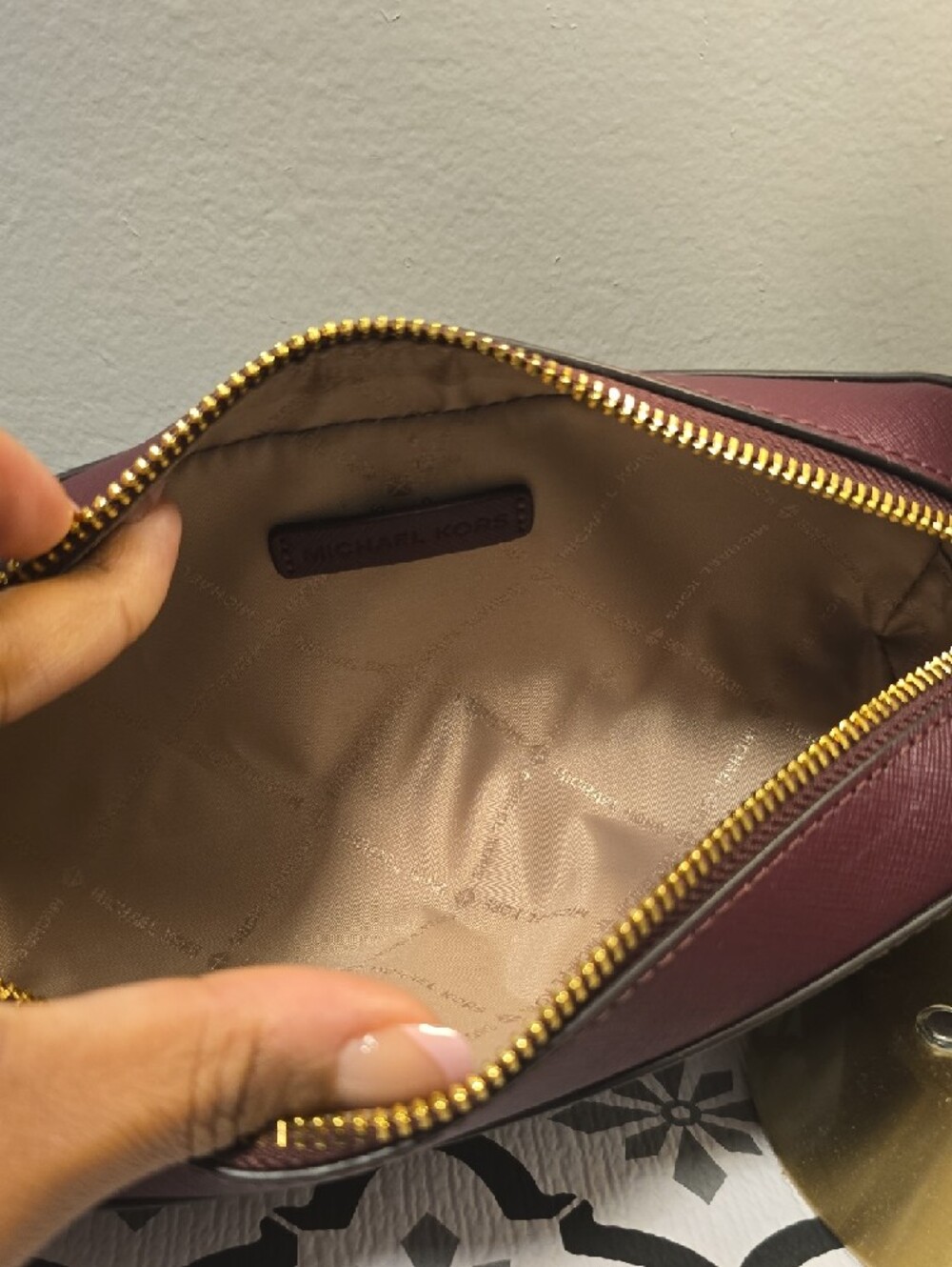 Michael Kors Deep Plum Saffiano Zip Pouch with Gold Logo - Picture 7 of 9